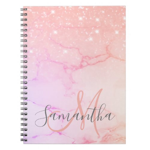 Modern Pink Marble  Glitter Sparkles  Name Notebook