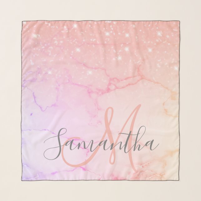 Modern Pink Marble & Glitter Sparkles  Name Scarf (Front)