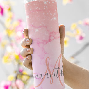 Modern Pink Marble & Glitter Sparkles Name Thermal Tumbler