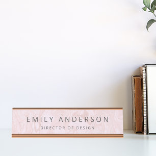 Modern Pink Marble Personalized Desk Name Plate