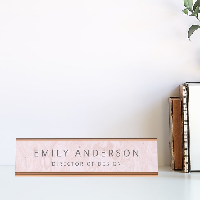 Modern Pink Marble Personalized Desk Name Plate (Creator Uploaded)