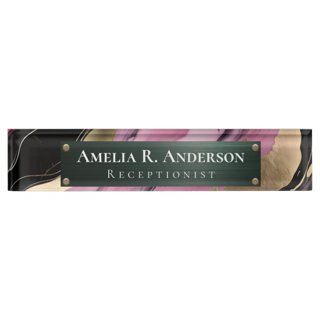 Modern Pink Marble Professional Business  Desk Name Plate (Front)