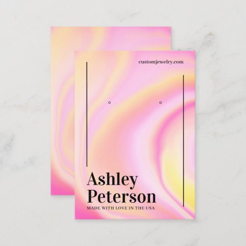 Modern pink marble rainbow script earring display business card