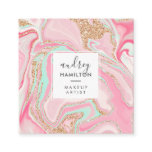 Modern pink marble rose gold elegant makeup artist square business card Modern pink marble rose gold elegant makeup artist square business card