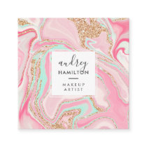 Modern pink marble rose gold elegant makeup artist square business card Modern pink marble rose gold elegant makeup artist square business card