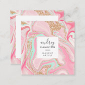 Modern pink marble rose gold elegant makeup artist square business card (Front/Back)