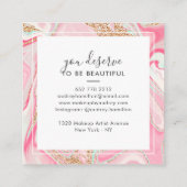 Modern pink marble rose gold elegant makeup artist square business card (Back)