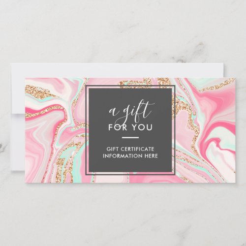 Modern pink marble rose gold glitter gift card