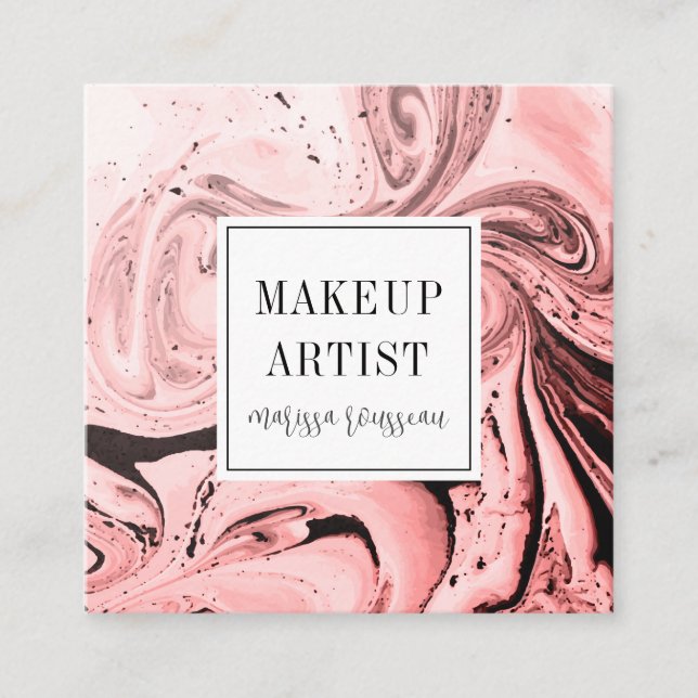 Modern Pink Marble Rose Gold Makeup Artist  Square Business Card (Front)