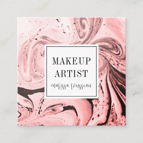 Modern Pink Marble Rose Gold Makeup Artist  Square Square Business Card