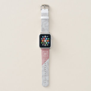 Modern Pink Marble Texture Monogrammed Apple Watch Band