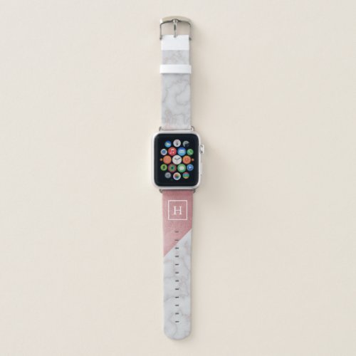 Modern Pink Marble Texture Monogrammed Apple Watch Band