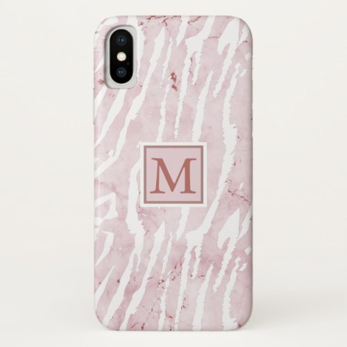 Modern Pink Marble with Animal Print and Monogram iPhone X Case