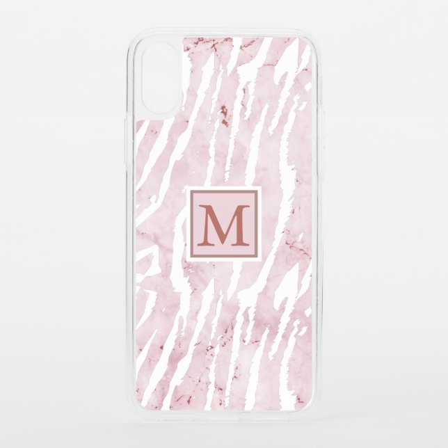 Modern Pink Marble with Animal Print and Monogram Uncommon iPhone Case (Back)