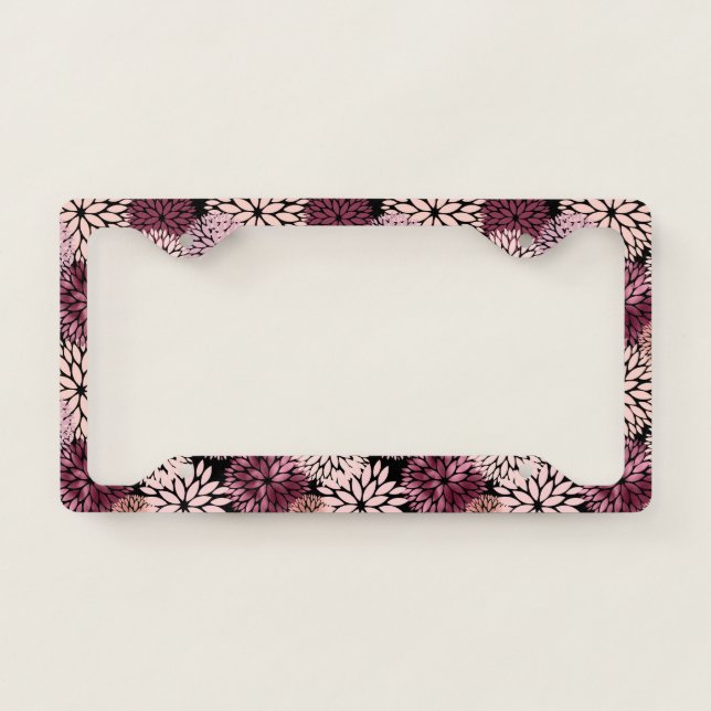 Modern Pink Maroon Dahlia Floral License Plate Frame (Front)