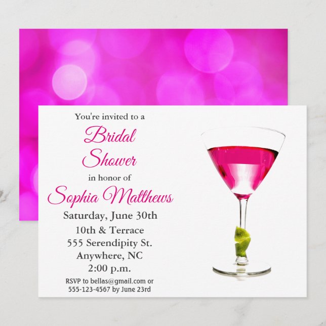 Modern Pink Martini Wedding Bridal Shower Invitation (Front/Back)