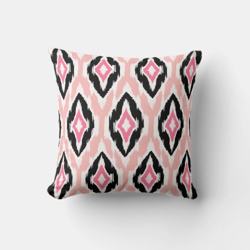 Modern pink mauve black Ikat Tribal Pattern 1a Throw Pillow