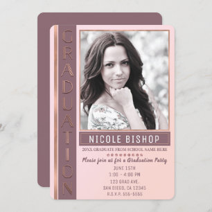 Modern Pink Mauve Graduation Party Graduate Photo Invitation