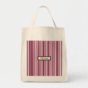 Modern Pink Mauve Striped Personalized Grocery  Tote Bag