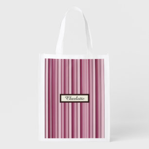 Modern Pink Mauve Striped Reusable Grocery Bag