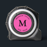 Modern Pink Measure Twice Cut Once Black Monogram Tape Measure<br><div class="desc">Modern Hot Pink "Measure Twice Cut Once" Quote Black Monogram design. A minimalist monogram design with a large serif typography initial in a classic font on a solid hot pink background.</div>