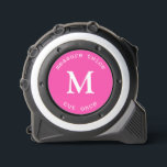 Modern Pink Measure Twice Cut Once Monogram Tape Measure<br><div class="desc">Modern Hot Pink "Measure Twice Cut Once" Quote Monogram design. A minimalist monogram design with a large serif typography initial in a classic font on a solid hot pink background.</div>