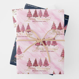 Modern Pink "Merry Christmas" From Your Family  Wrapping Paper Sheets
