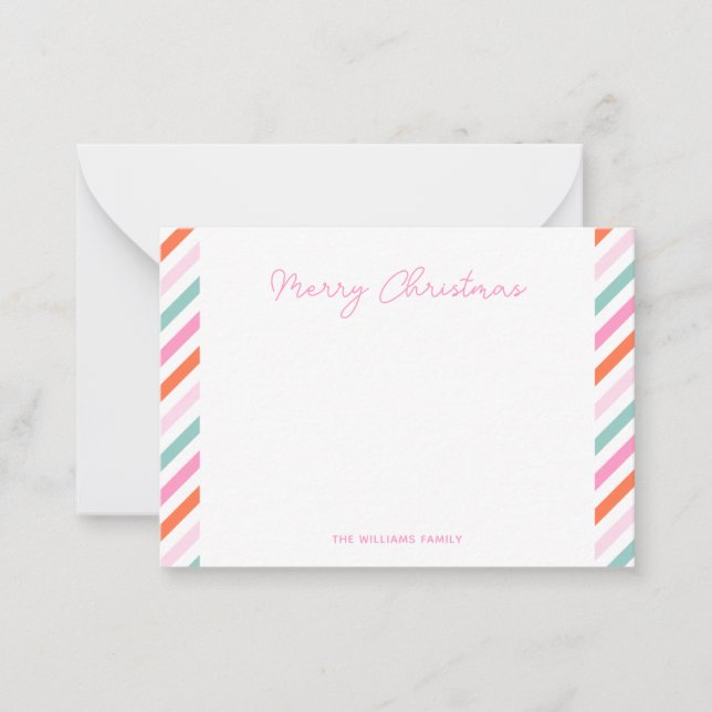 Modern Pink Merry Christmas Note Card (Front)