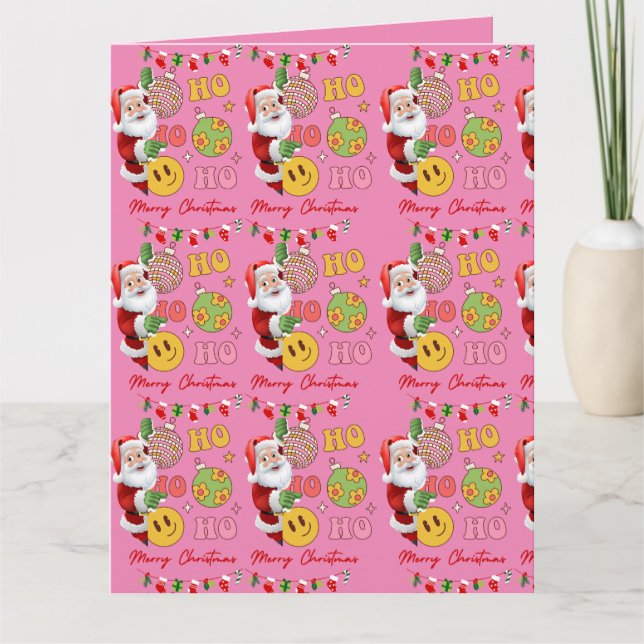 Modern Pink Merry Christmas Santa Claus Card (Front)