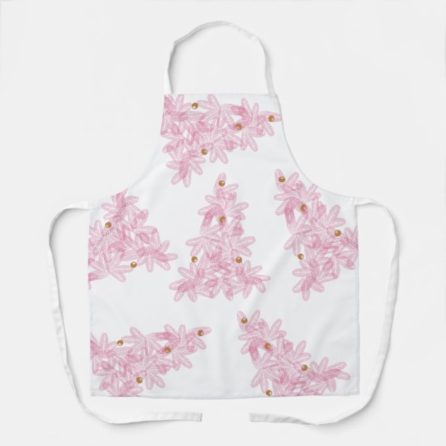 Modern Pink Merry Christmas Tree Apron (Front)