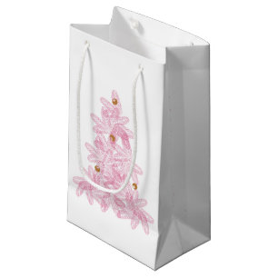 Modern Pink Merry Christmas Tree Small Gift Bag
