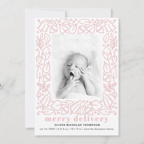 Modern Pink Merry Delivery Girl Birth Announcement