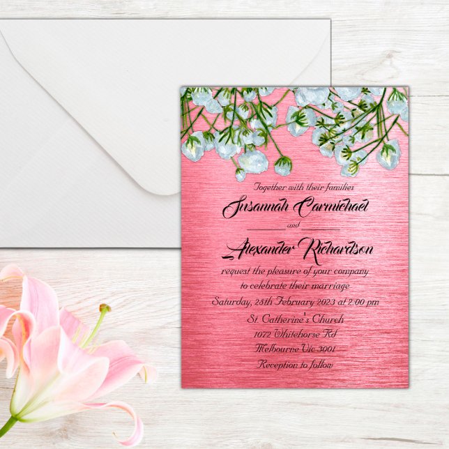 Modern Pink Metallic and White Roses Wedding Postcard (Creator Uploaded)