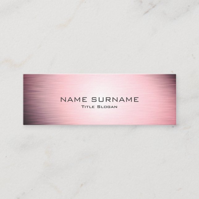 Modern Pink Metallic Brushed Mini Business Card (Front)