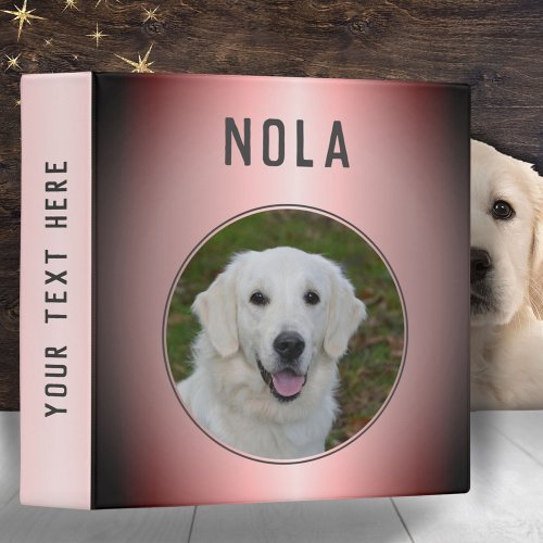 Modern Pink Metallic Dog Pet Photo Album 3 Ring Binder