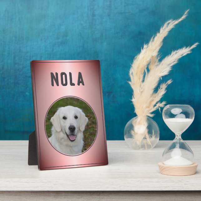 Modern Pink Metallic Dog Pet Photo Plaque (Side)