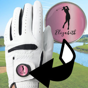 Modern Pink Metallic Look Lady Golfer Custom Name Golf Glove