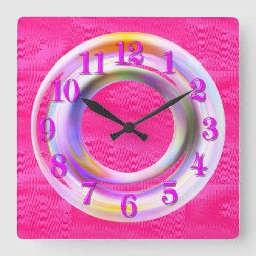Modern Pink Metallic Neon Unique Custom Square Wall Clock