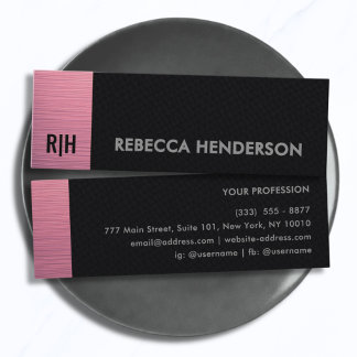 Modern Pink Metallic Panel & Black Leather Mini Business Card