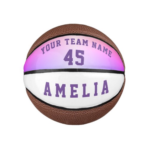 Modern Pink Metallic Player Team Name Number Mini Basketball