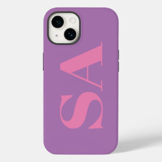 Modern pink minimal monogram iPhone 14 case