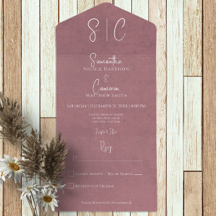 Modern Pink Minimal Monogram No Dinner All In One Invitation