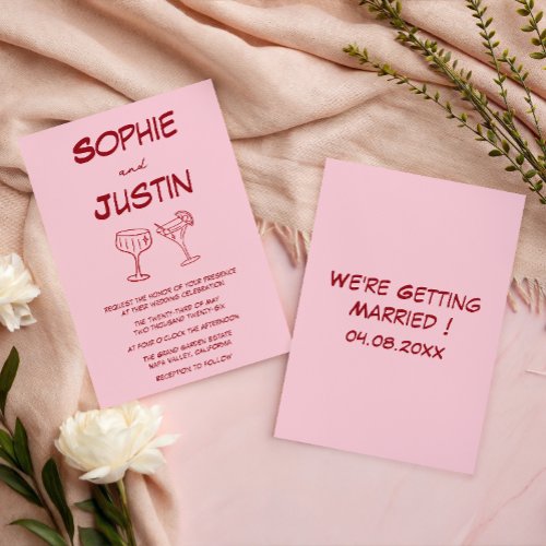 Modern Pink Minimalist Cocktail Wedding Invitation