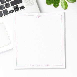 Modern Pink Minimalist Elegant Monogram Notepad