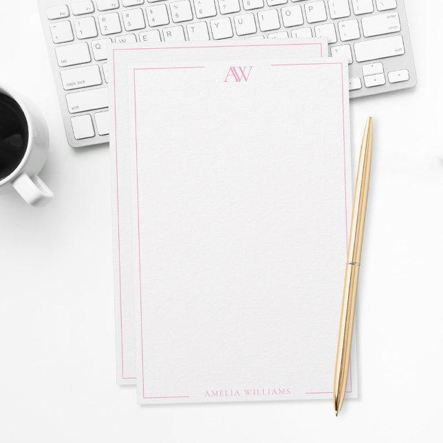 Modern Pink Minimalist Elegant Monogram Stationery (Creator Uploaded)