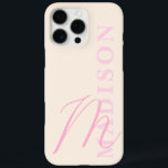Modern Pink Minimalist Initial Monogram iPhone 16 Pro Max Case<br><div class="desc">Create your own personalized iPhone case featuring custom monogram initial in script calligraphy and name in modern serif typography.</div>