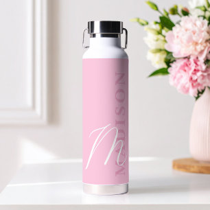 Modern Pink Minimalist Initial Monogram Water Bottle