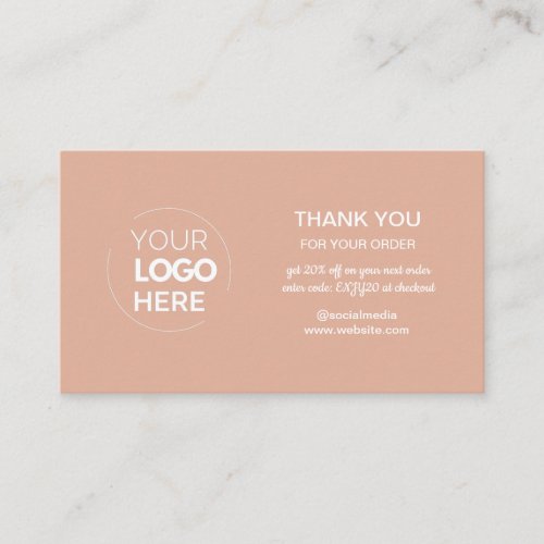 Modern Pink Minimalist Logo Order Thank You Business Card