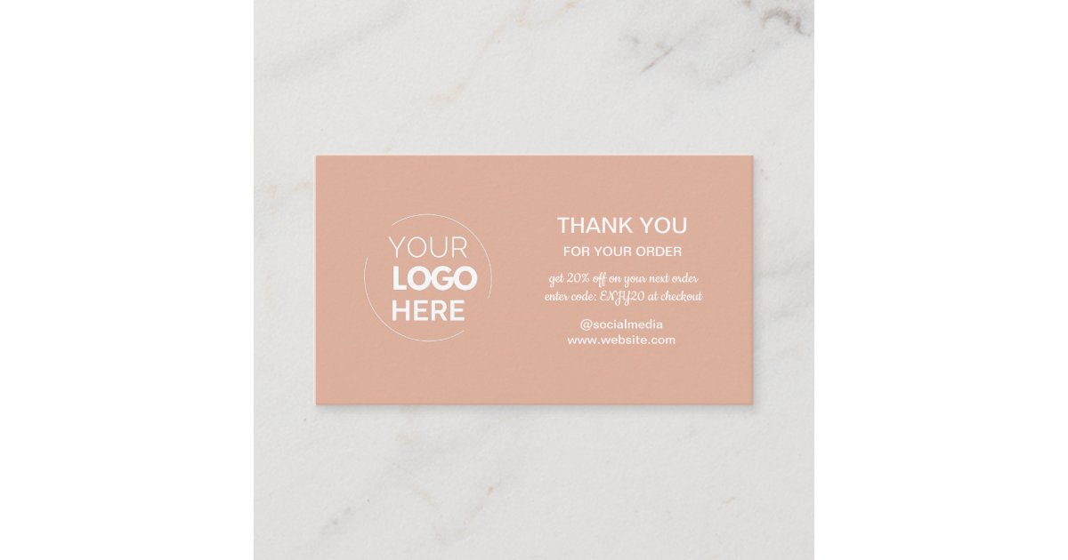 Modern Pink Minimalist Logo Order Thank You Business Card | Zazzle