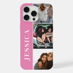 Modern Pink Minimalist Monogram Photo Collage iPhone 15 Pro Max Case